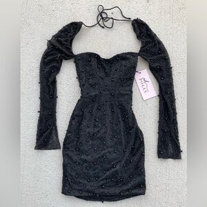 Oh Polly Black Beaded Mini Dress